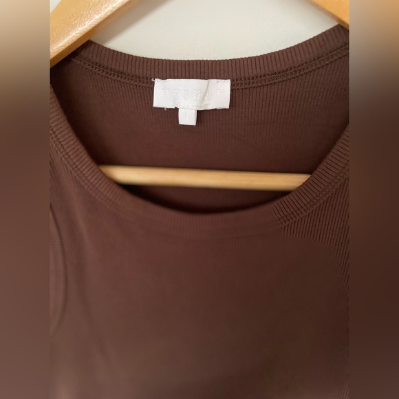 Meshki - Viola Ribbed Midi Split Racer Neck Dress - Chocolate - SIZE:L - Picture 2 of 2